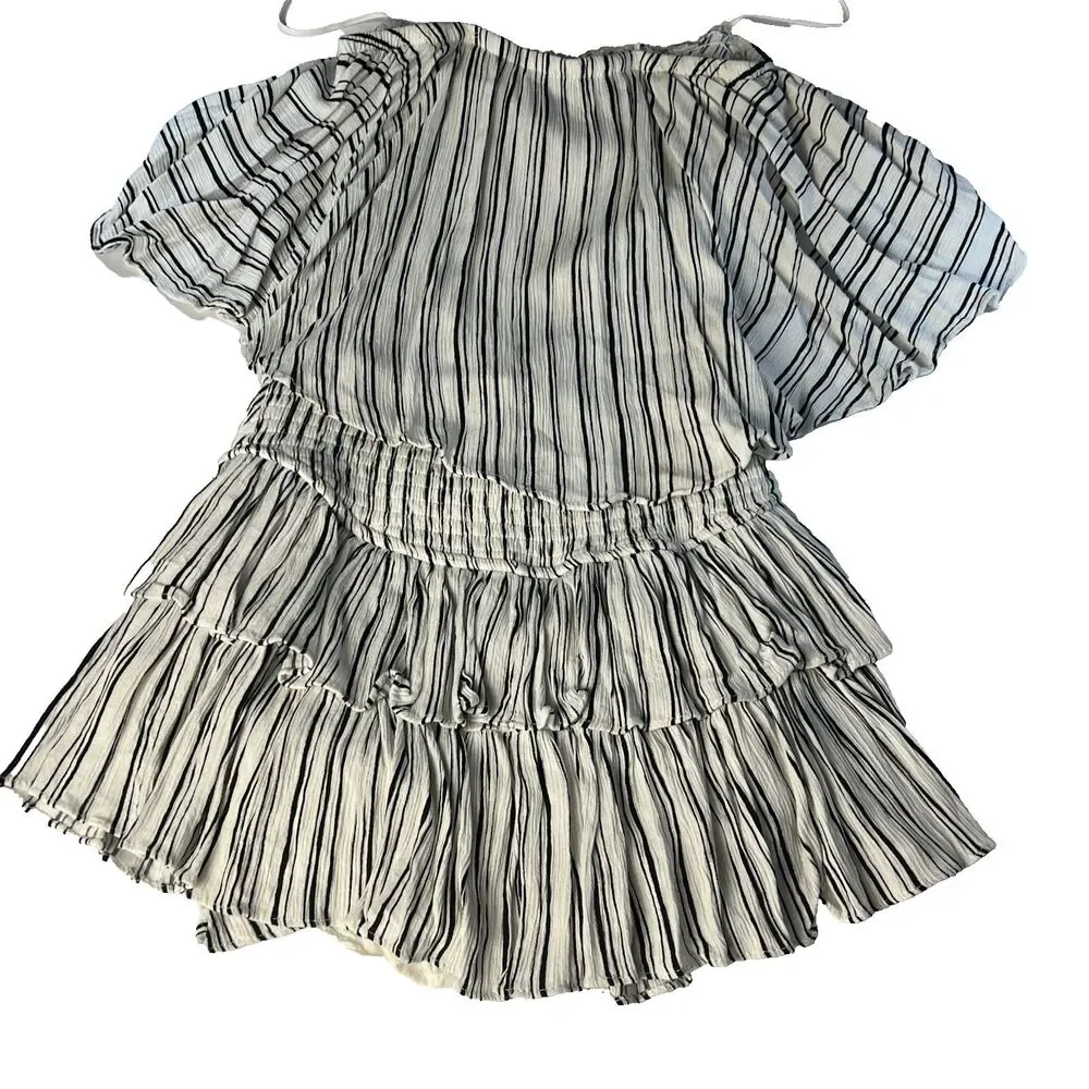 Mustard Seed Striped Romper, S Smocked Off Shoulder , Tiered Ruffle. Boho‎